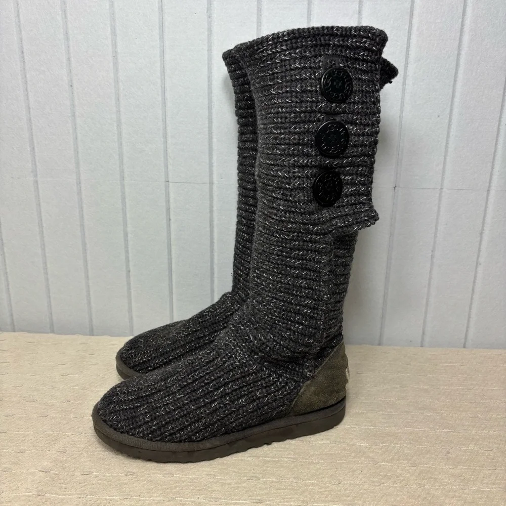 UGG Australia Cardy Tall Black Sweater Knit Button Boots Women’s Size US‎ 7